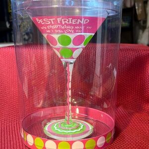 Best Friend Martini Glass with Pink and Green Polka Dots